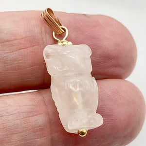 Rose Quartz Owl Pendant Necklace | Semi Precious Stone Jewelry | 14k gf Pendant| - PremiumBead Alternate Image 2