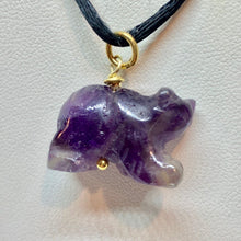 Load image into Gallery viewer, Carved Natural Amethyst Bear 14Kgf Pendant! Roar!! | 13x18x9mm (Bear), 4mm (Bail Opening), 1&quot; (Long) | Purple/Gold - PremiumBead Alternate Image 8
