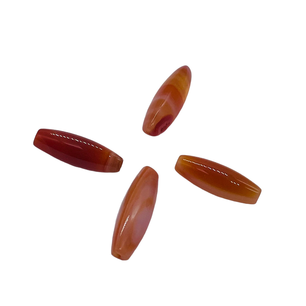 4 Orange & White Sardonyx Agate 18x6mm Rice Beads 8986