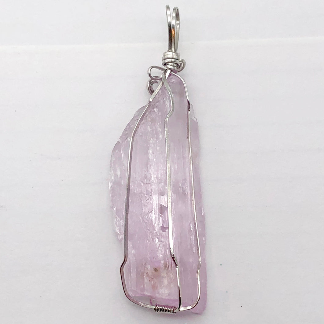 Kunzite Wire-Wrap Pink Crystal Sterling Silver Pendant | 2 5/8 Inch Long |
