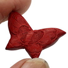 Load image into Gallery viewer, 1 Carved Red Cinnabar Butterfly Bead | 34.5x23x7mm | Red
