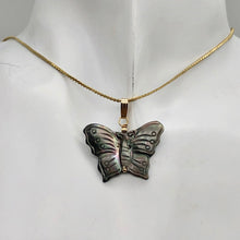 Load image into Gallery viewer, Mussel Shell Carved Butterfly 14K Gold Filled Pendant | 1&quot; Long | Silver Black |
