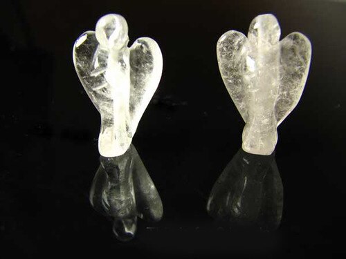 2 Loving Carved Natural Untreated Clear Quartz Guardian Angel 9284QZ | 21x14x8mm | Clear - PremiumBead Primary Image 1