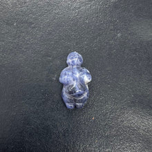 Load image into Gallery viewer, 2 Carved Sodalite Goddess of Willendorf Beads | 20x9x7mm | Blue white
