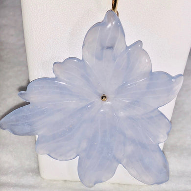 Hand Carved Blue Chalcedony Flower W/ 22K Vermeil Pendant! 509850G - PremiumBead Primary Image 1