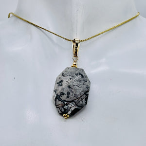 Picasso Jasper 14K Gold Filled Drop/Dangle | 1 3/4" Long | Gray/Black| 1 Pendant