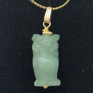 Aventurine Owl Pendant Necklace | Semi Precious Stone Jewelry | 14k gf Pendant - PremiumBead Alternate Image 2