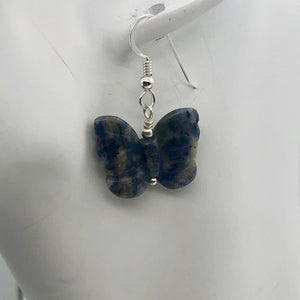 Flutter Carved Sodalite Butterfly Sterling Silver Earrings | 1 1/4 inch long | - PremiumBead Alternate Image 6