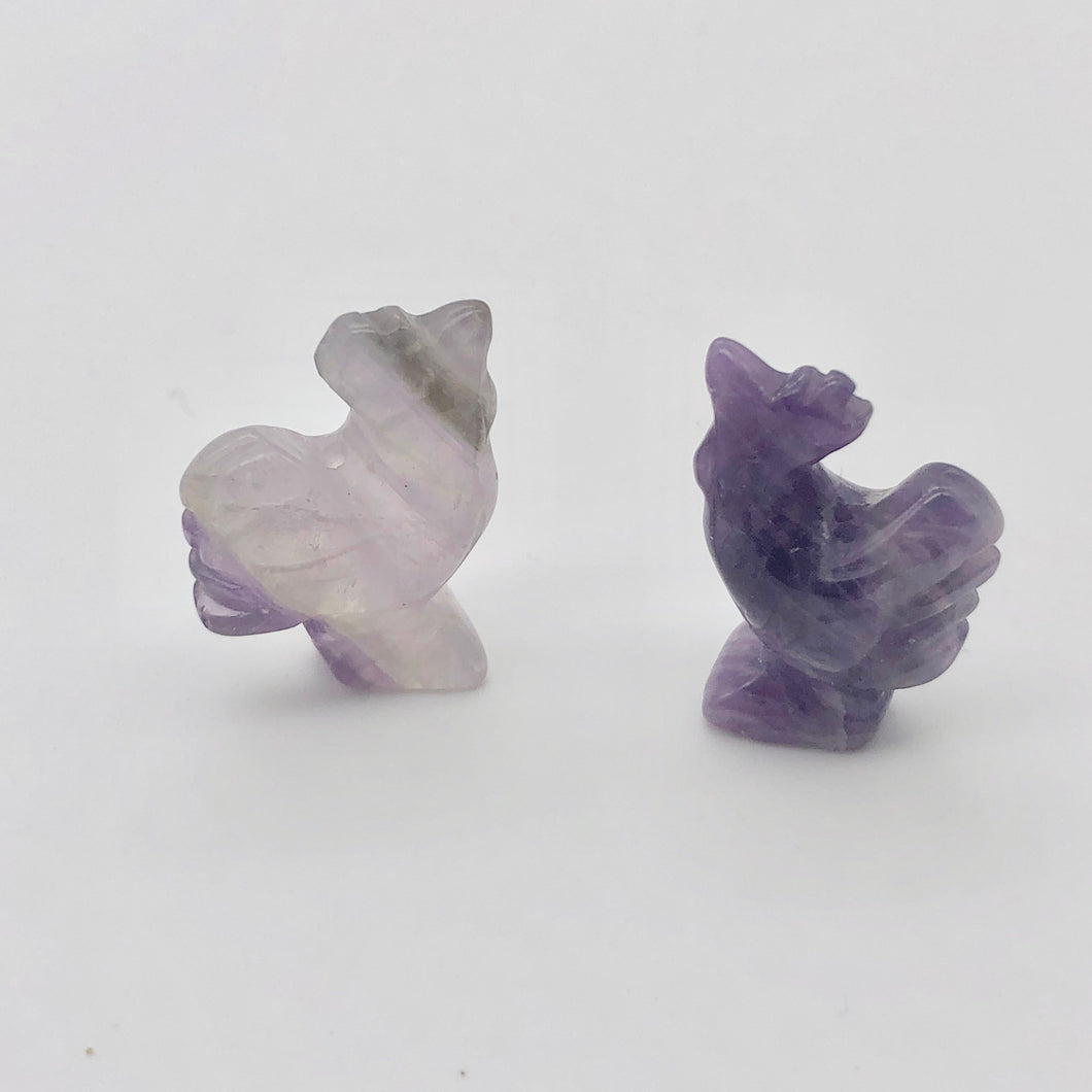 2 Cute Carved Nartural Amethyst Rooster Beads | 19x13mm | Purple - PremiumBead Primary Image 1