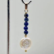 Load image into Gallery viewer, Natural Lapis &amp; Drop FW Coin Pearl 14Kgf Pendant | 1 3/4&quot; long | - PremiumBead Alternate Image 4
