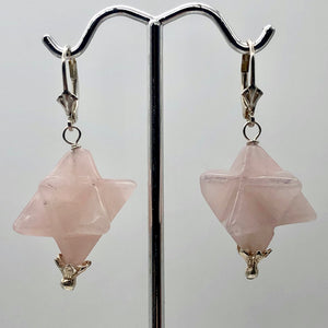 Rose Quartz Sterling Silver Merkaba Star | 1.75" Long | Pink | 1 Earrings