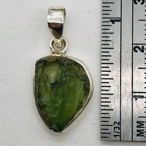 Moldavite Sterling Silver Drop | 1" Long | Green | 1 Pendant |