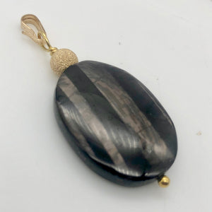 Hypersthene 14Kgf Pendant |1 3/4 inch long | Silver-black | Oval | 1 Pendant | - PremiumBead Alternate Image 2