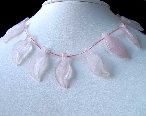 Carved Rose Quartz Leaf Briolette Bead Strand 110502B - PremiumBead Primary Image 1