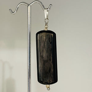 Hypersthene Sterling Silver Rectangular Pendant | 2" Long | Velvet Black | 1 |