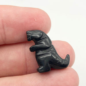 T-Rex Dinosaur Carved Obsidian Tyrannosaurus Rex Figurine | 21x18.5x7mm | Black - PremiumBead Alternate Image 2
