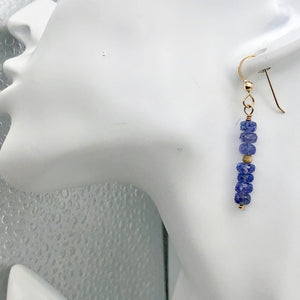 Tanzanite Faceted Roundel Bead 14K Gold Filled Earrings| 1.5" Long|Bluish Violet