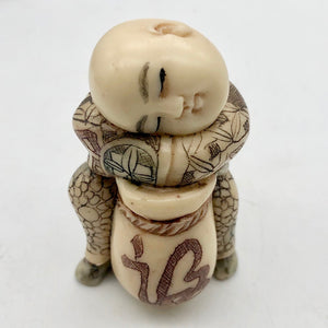 Scrimshaw carved Sleeping Asian Boy with Drum figurine - PremiumBead Alternate Image 4