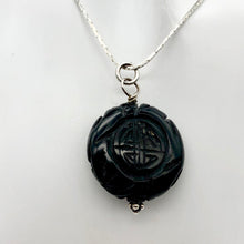 Load image into Gallery viewer, Carved Long Life Obsidian Coin Bead Sterling Silver Pendant - PremiumBead Alternate Image 3
