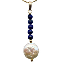 Load image into Gallery viewer, Natural Lapis &amp; Drop FW Coin Pearl 14Kgf Pendant | 1 3/4&quot; long |
