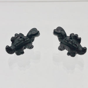 2 Obsidian Dinosaur Stegosaurus Beads | 21x11x8mm | Black and Silver - PremiumBead Primary Image 1