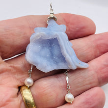 Load image into Gallery viewer, Blue Chalcedony Druzy Carved Flower Sterling Silver Pendant | 2 1/2&quot; Long| Blue|
