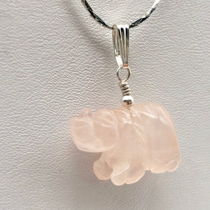 Roar! Hand Carved Natural Rose Quartz Bear Silver Pendant | 13x18x7mm (Bear), 5.5mm (Bail Opening), 1.5" (Long) | Pink - PremiumBead Alternate Image 5