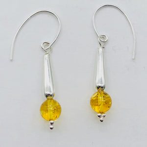 Amber Sterling Silver Bead Earrings | 1 1/2" Long | Yellow | 1 Pair |