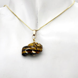 Tiger's Eye Bison Pendant Necklace | Semi Precious Stone Jewelry | 14k Pendant