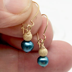 Sparkling Blue Freshwater Pearl and 14K Gf Drop/Dangle Earrings | 1 inch | - PremiumBead Alternate Image 2