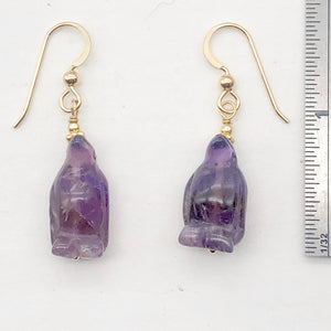Amethyst 14K Gold Filled Dangle Penguin Earrings | 1 1/2" Long| Purple | 1 Pair|
