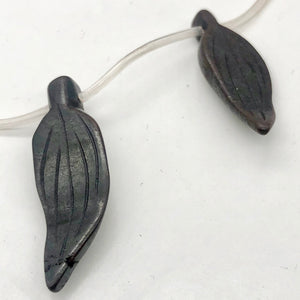 Hematite Carved Leaf Bead Strand | 30x12x4mm | Black | 13 Beads |