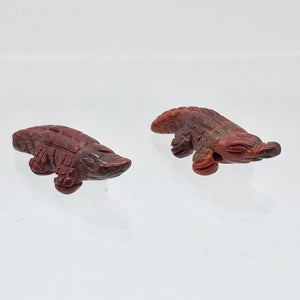 Red Gators 2 Carved Jasper Alligator Beads | 28x11x7mm | Red - PremiumBead Primary Image 1