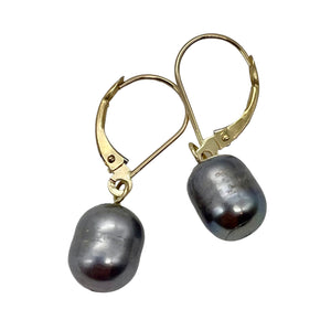 South Sea Pearl 14k Gold Lever Back Drop Earrings | 1" Long | Gray | 1 Pair |