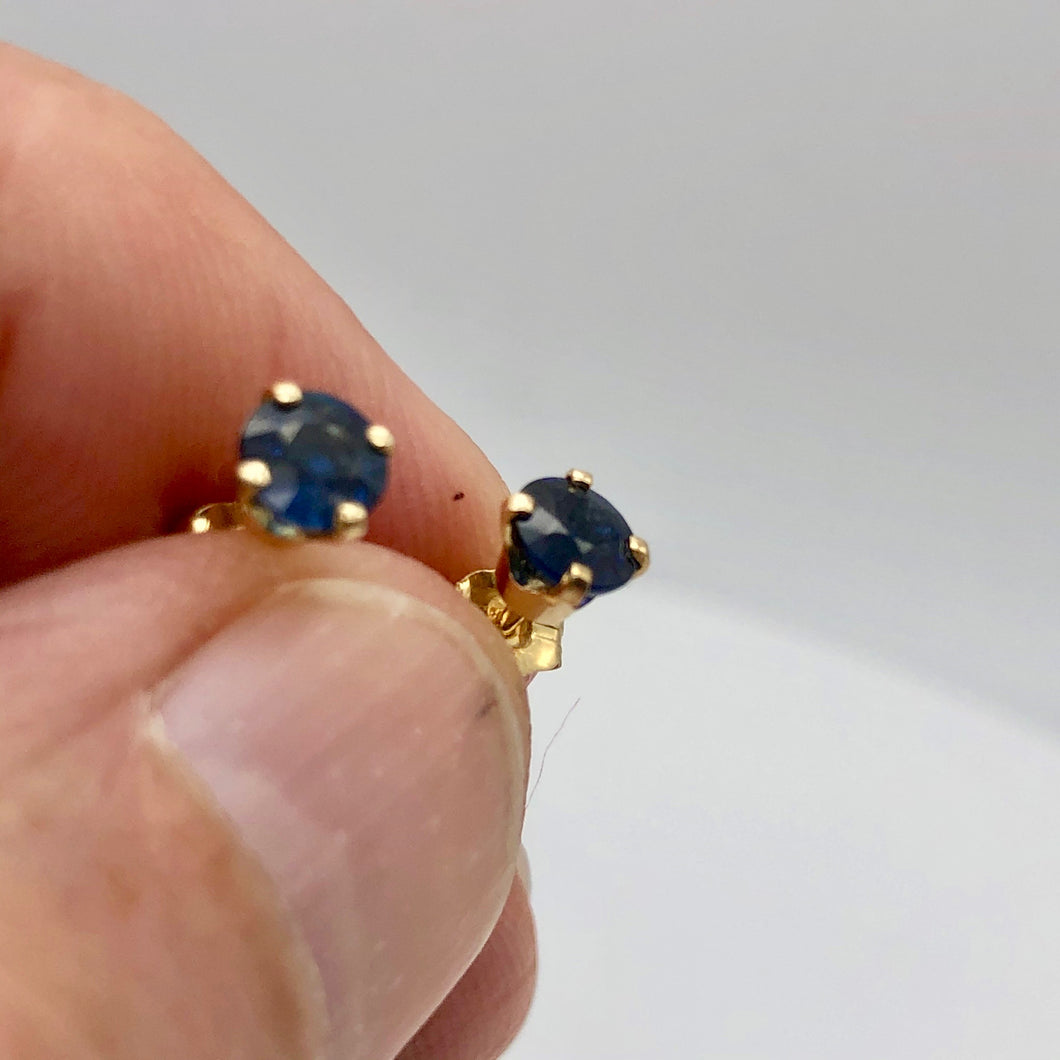Blue Sapphire 14K Gold Earrings | 5mm | Blue | Stud | - PremiumBead Primary Image 1
