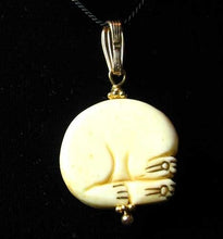 Load image into Gallery viewer, Cozy Kitty Cat Pendant Necklace | Scrimshaw Bone Pendant | 14k Gold Pendant
