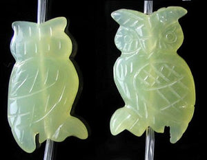 Wisdom One Carved Serpentine Jade Owl Bead | 34x19x6mm | Green - PremiumBead Alternate Image 2