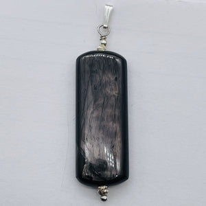 Hypersthene Sterling Silver Rectangular Pendant | 2" Long | Velvet Black | 1 |