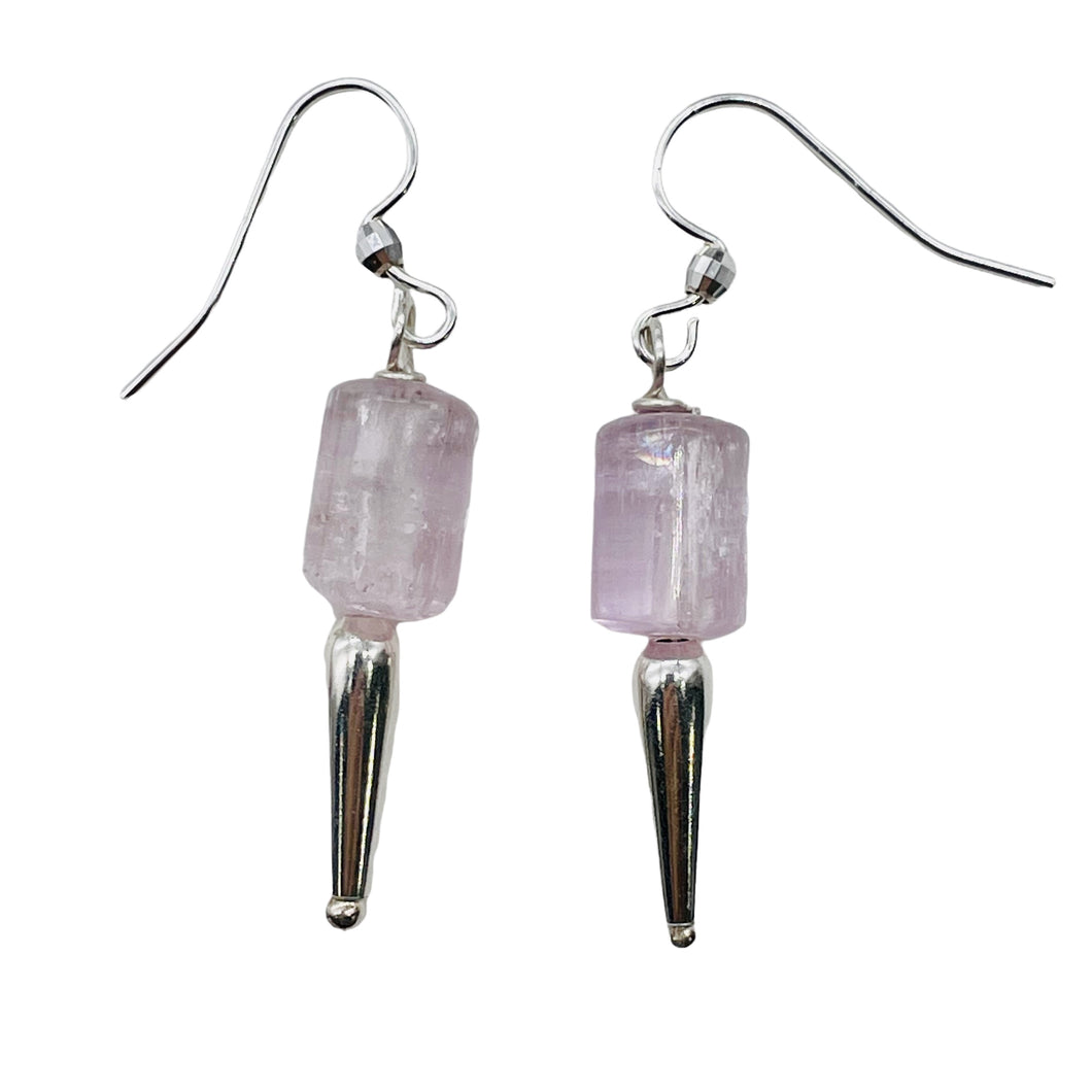 Kunzite Crystals Sterling Silver Dangle Earrings | 1 3/4