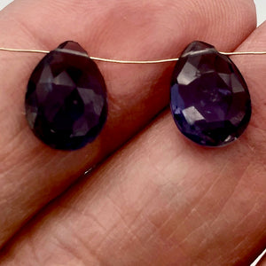 Pair 2.8cts Each Indigo Iolite Faceted Teardrop Beads | 11x8mm | 5.6tcw |