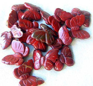 Flutter 2 Carved Brecciated Jasper Butterfly Beads | 21x18x5mm | Red - PremiumBead Alternate Image 2