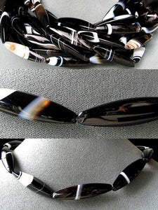 2 Beads of Black & White Sardonyx 3-Sided 40x10mm Tube Beads 005983 - PremiumBead Primary Image 1
