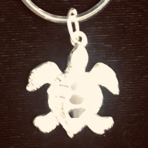 Turtle in Sterling Silver with Onyx Accent Pendant | 1 1/4" Long | Silver |
