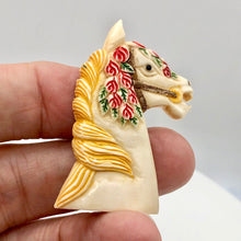Load image into Gallery viewer, Waterbuffalo Bone Carousel Horse| 50.5x34x5.5mm| Cream/Red/Yellow/Green| 1 Bead| - PremiumBead Alternate Image 2
