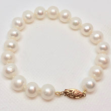 Load image into Gallery viewer, 14K Yellow Gold 8.5mm White Near Round Freshwater Pearl Bracelet 402639 - PremiumBead Alternate Image 3
