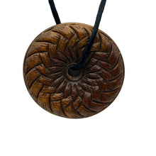 Load image into Gallery viewer, Intricately Carved Teak 41mm Disc Ojime/Netsuke Bead
