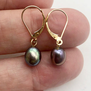 Rainbow Lavender Freshwater Pearl and 14K Drop Lever Back Earrings | 1 inch | - PremiumBead Alternate Image 4