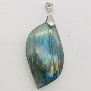 Labradorite Sterling Silver Natural | 1 1/2" Long | Blue Rivers | 1 Pendant |