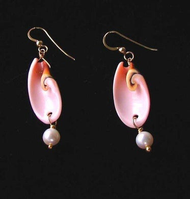 Divine Spiral Shell and FW Pearl 14Kgf Earrings 308932 - PremiumBead Primary Image 1
