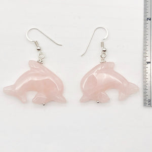 Rose Quartz Sterling Silver Dolphin Drop/Dangle Earrings| 1 3/4" Long | Pink |